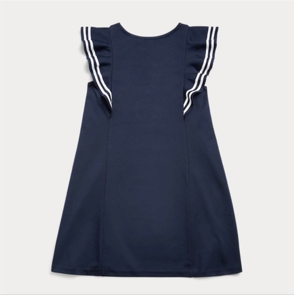 NWT Polo Ralph Lauren Cruise I Blue Ruffled Stretch Ponte Flutter Dress L 12-14 - Picture 2 of 5